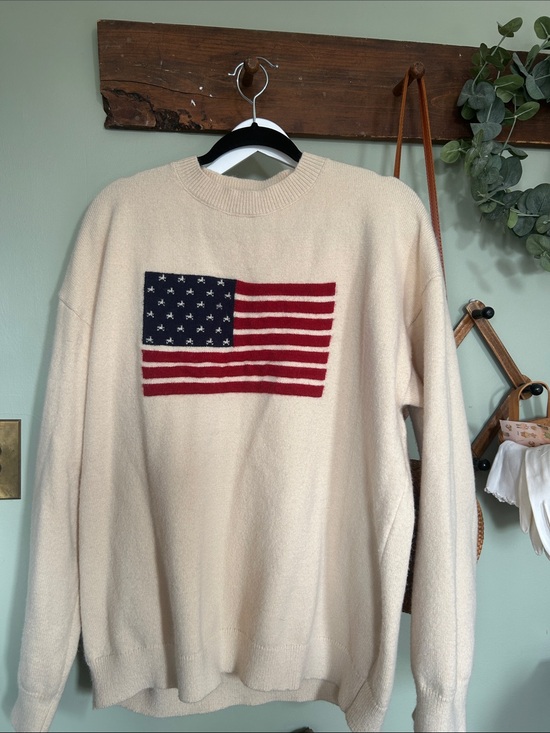 Amazon Sweaters - Amazon Cream Crewneck Sweater with Flag Motif